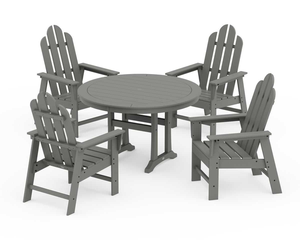 POLYWOOD Long Island 5-Piece Round Dining Set with Trestle Legs in Slate Grey