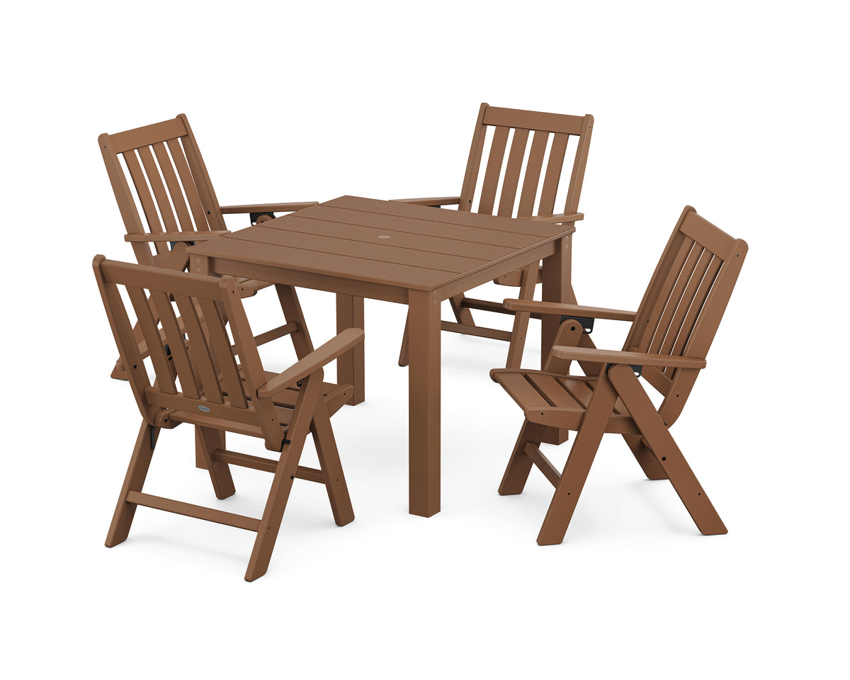 POLYWOOD Vineyard Folding Chair 5-Piece Parsons Dining Set in Teak
