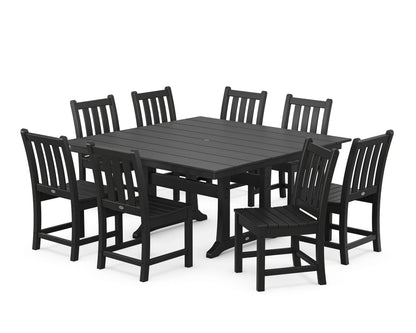 POLYWOOD Traditional Garden 9-Piece Farmhouse Trestle Dining Set in Black
