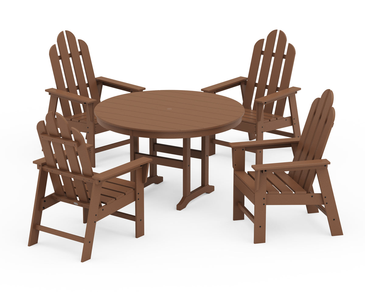 POLYWOOD Long Island 5-Piece Round Farmhouse Dining Set in Teak