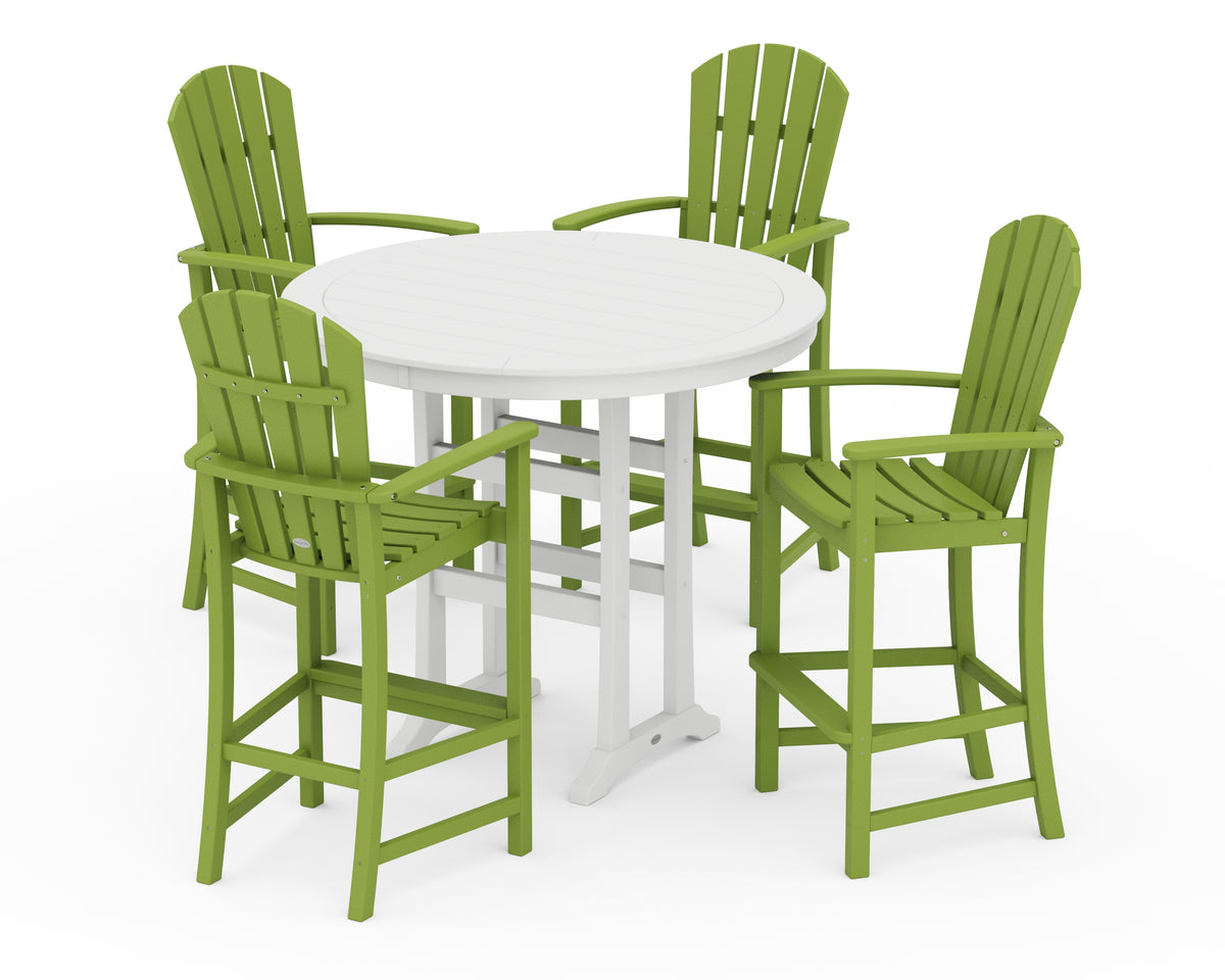 POLYWOOD Palm Coast 5-Piece Round Bar Set in Lime / White