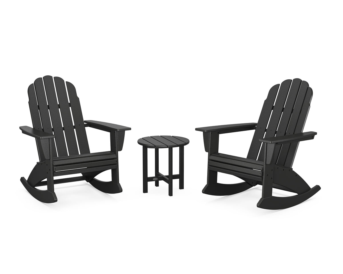POLYWOOD Vineyard Curveback 3-Piece Adirondack Rocking Chair Set in Black