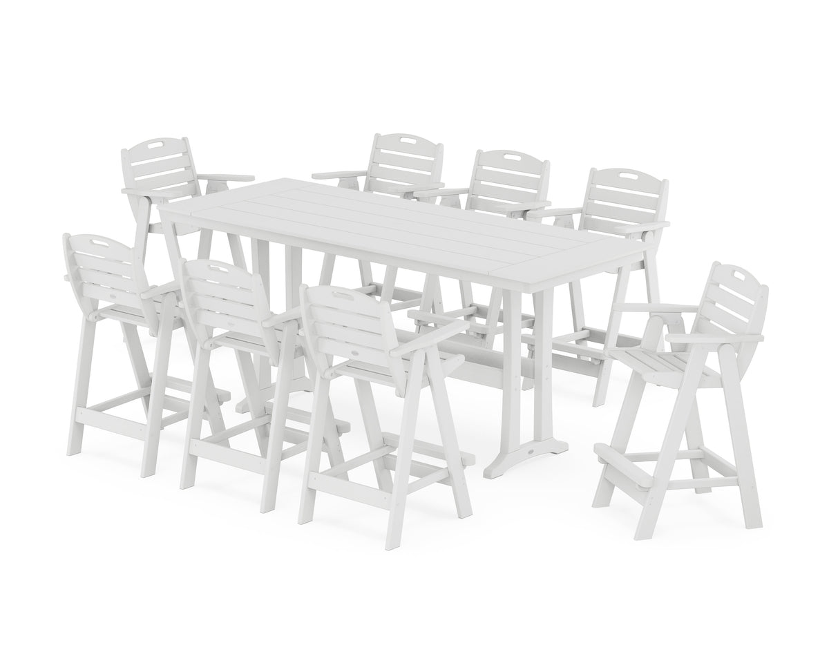 POLYWOOD Nautical 9-Piece Farmhouse Bar Set with Trestle Legs in White