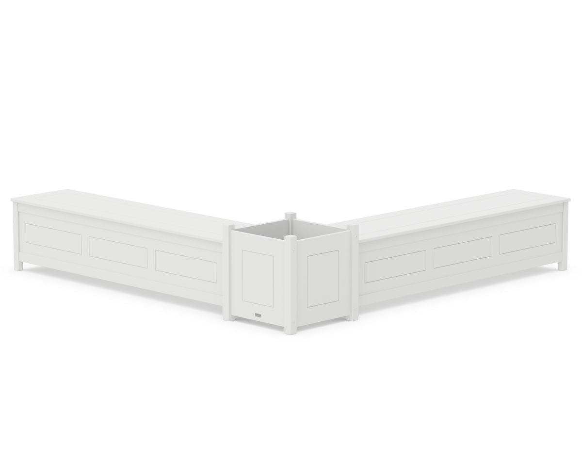 POLYWOOD 72" Country Living L-Shaped Planter Storage Bench Set - Large in White