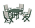 POLYWOOD Coastal Folding Chair 5-Piece Dining Set with Nautical 37" Dining Table in Green / Birch