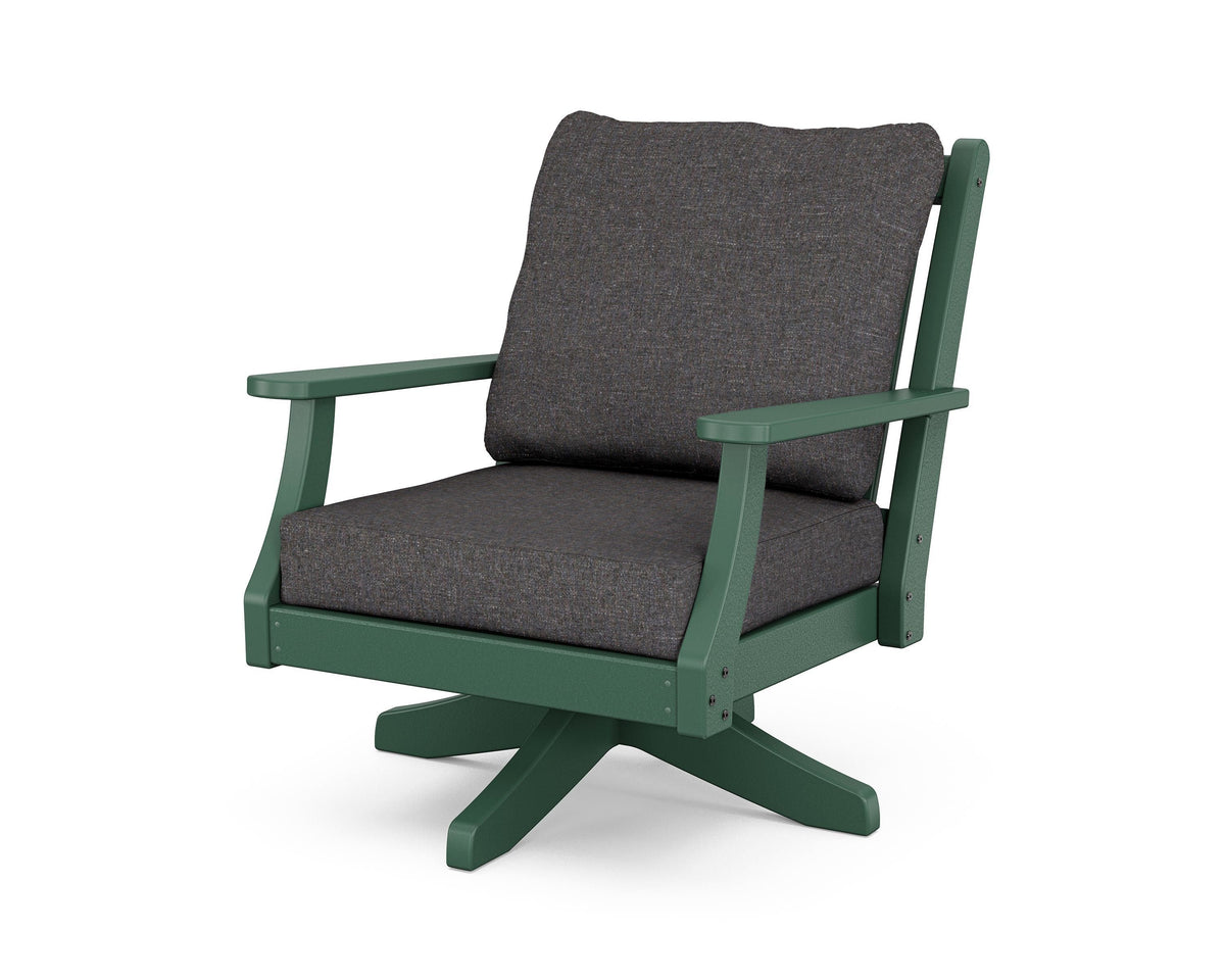 POLYWOOD Wovendale Deep Seating Swivel Chair in Green / Ash Charcoal
