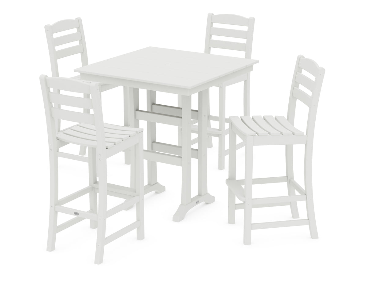 POLYWOOD La Casa Café 5-Piece Farmhouse Trestle Bar Set in Vintage White
