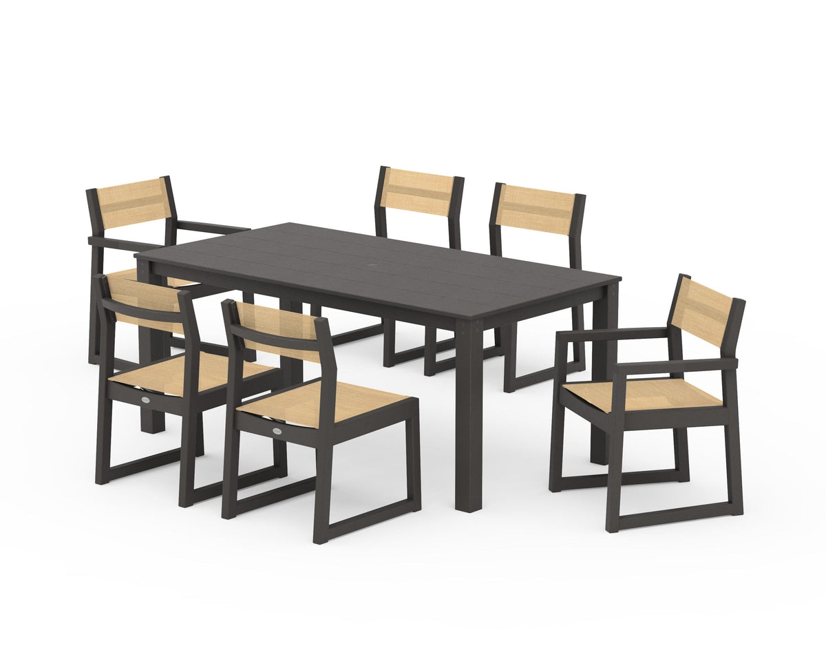 POLYWOOD EDGE Sling 7-Piece Parsons Dining Set in Vintage Coffee / Dupioni Apricot