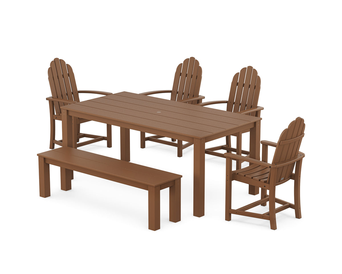 POLYWOOD Classic Adirondack 6-Piece Parsons Dining Set with Bench in Teak