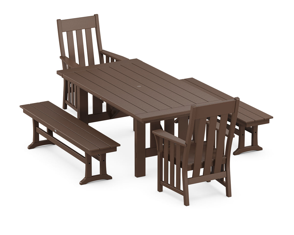 POLYWOOD Acadia 5-Piece Dining Set with Benches in Mahogany