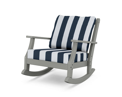 POLYWOOD Wovendale Deep Seating Rocking Chair in Slate Grey / Cabana Stripe Marine Indigo