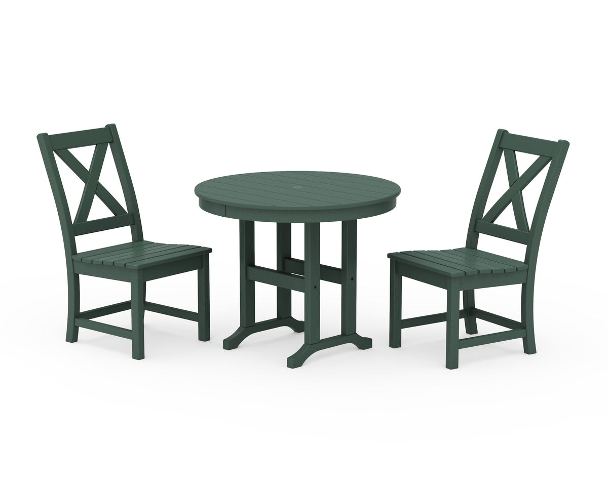 POLYWOOD Braxton Side Chair 3-Piece Round Dining Set in Green