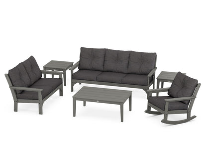POLYWOOD Vineyard 6-Piece Deep Seating Set with Rocking Chair in Slate Grey / Ash Charcoal