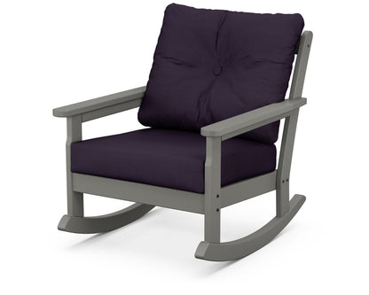 POLYWOOD Vineyard Deep Seating Rocking Chair in Slate Grey / Navy Linen