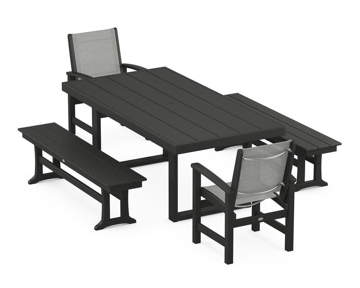 POLYWOOD Coastal 5-Piece Dining Set with Trestle Legs with EDGE 40" x 78" Dining Table in Black / Metallic