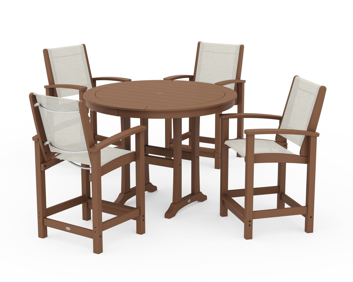 POLYWOOD Coastal 5-Piece Counter Set in Teak / Parchment