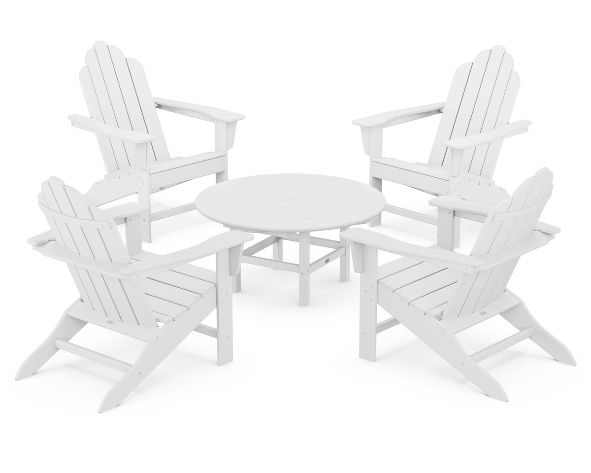 POLYWOOD Long Island Adirondack 5-Piece Conversation Group with Round 37" Conversation Table in White