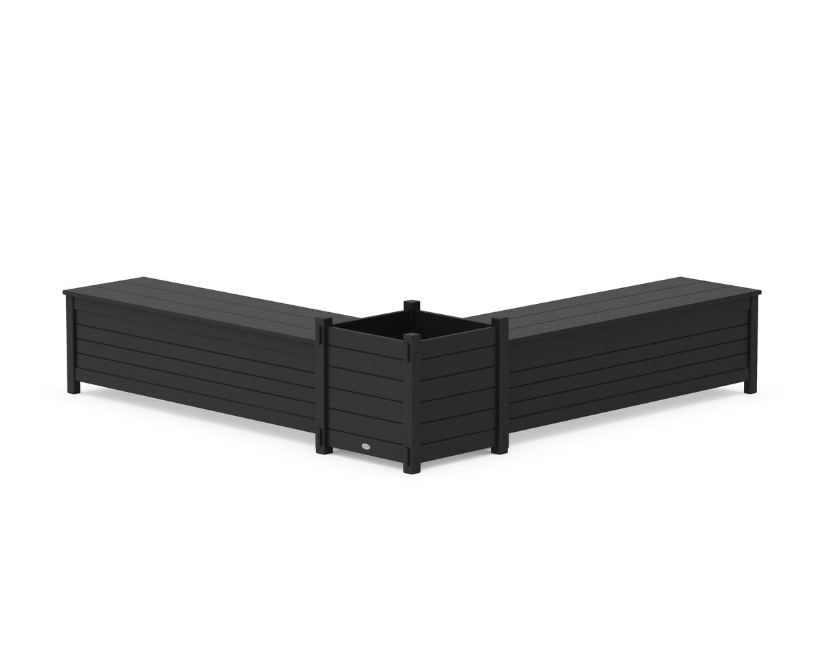 POLYWOOD 60" Nautical L-Shaped Planter Storage Bench Set - Large in Black
