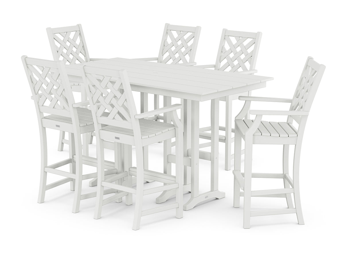 POLYWOOD Country Living Wovendale Arm Chair 7-Piece Farmhouse Bar Set in White