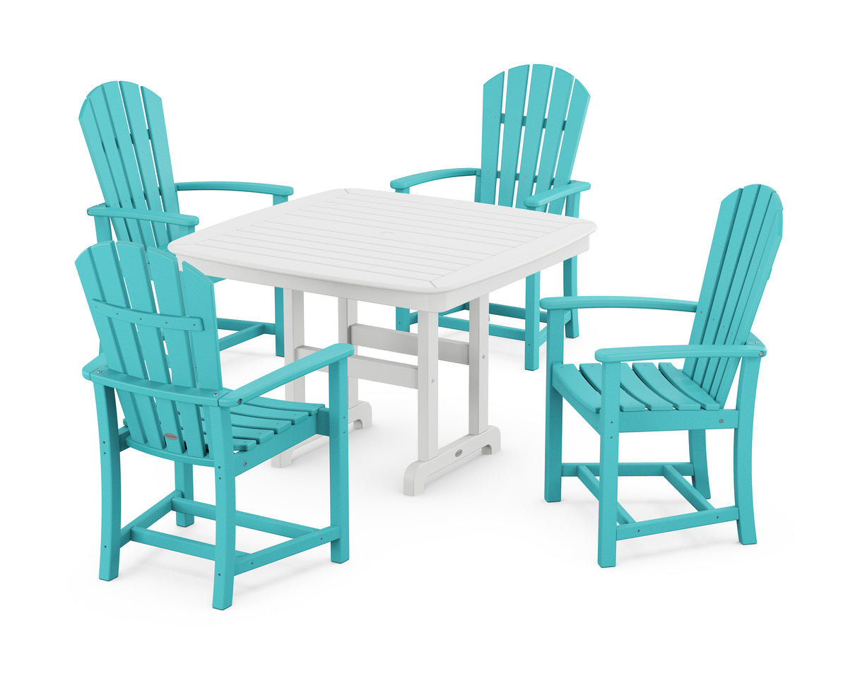 POLYWOOD Palm Coast 5-Piece Dining Set with Trestle Legs - 44" Table in Aruba / White