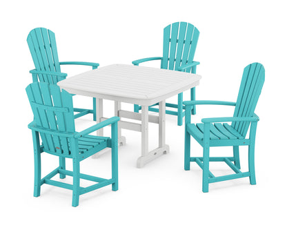 POLYWOOD Palm Coast 5-Piece Dining Set with Trestle Legs - 44" Table in Aruba / White