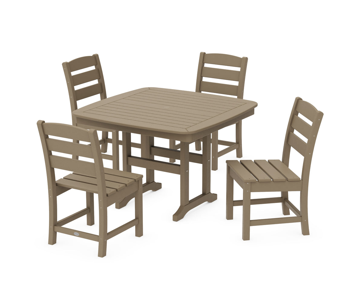 POLYWOOD Lakeside Side Chair 5-Piece Dining Set with Trestle Legs - 44" Table in Vintage Sahara