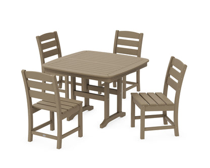POLYWOOD Lakeside Side Chair 5-Piece Dining Set with Trestle Legs - 44" Table in Vintage Sahara