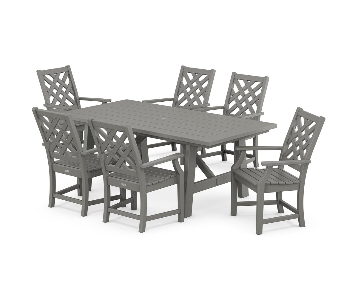 POLYWOOD Wovendale Arm Chair 7-Piece Rustic Farmhouse Dining Set in Slate Grey