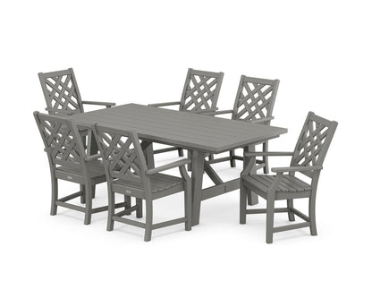 POLYWOOD Wovendale Arm Chair 7-Piece Rustic Farmhouse Dining Set in Slate Grey