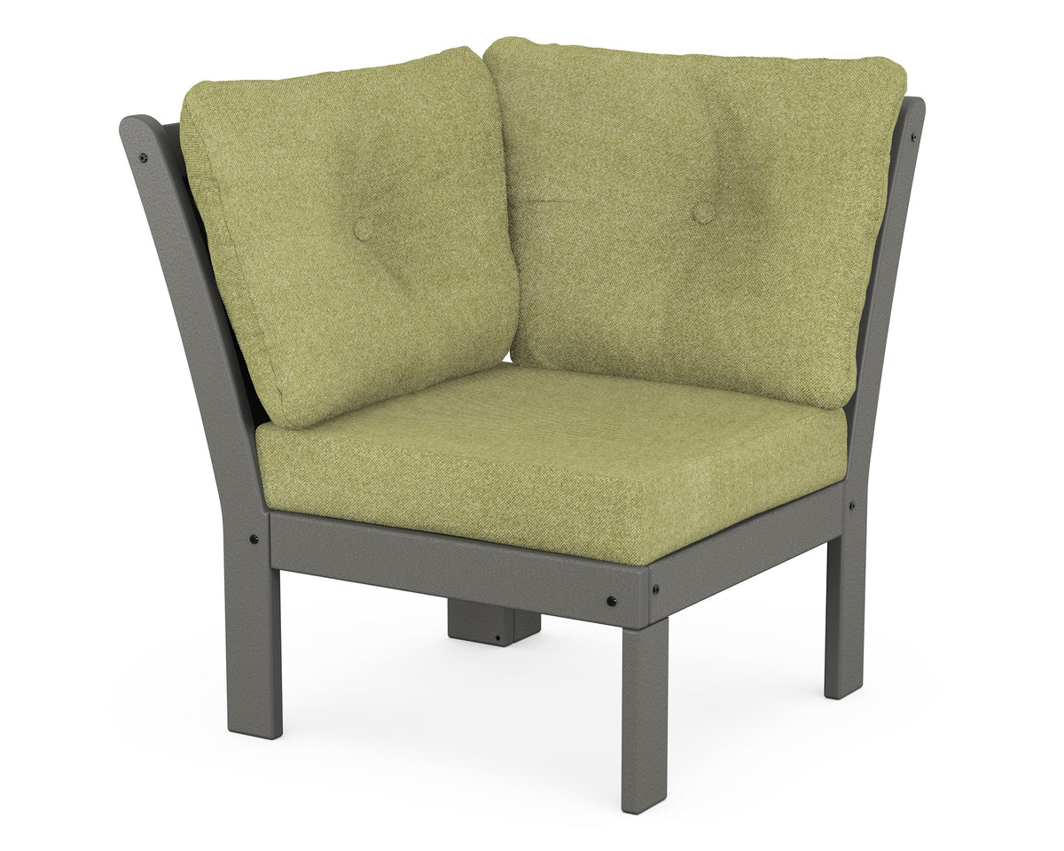 POLYWOOD Vineyard Modular Corner Chair in Slate Grey / Chartreuse Boucle