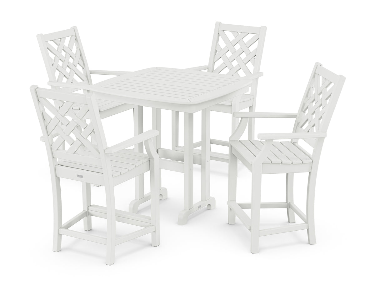 POLYWOOD Country Living Wovendale 5-Piece Counter Set in White