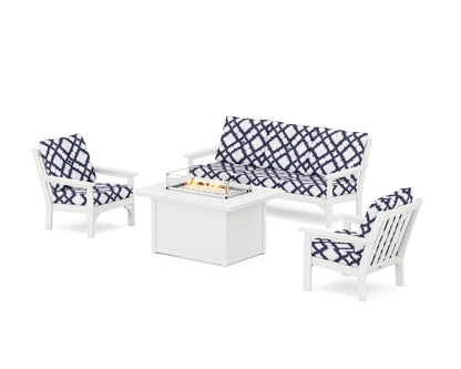 POLYWOOD Vineyard Deep Seating Fire Pit Table Set