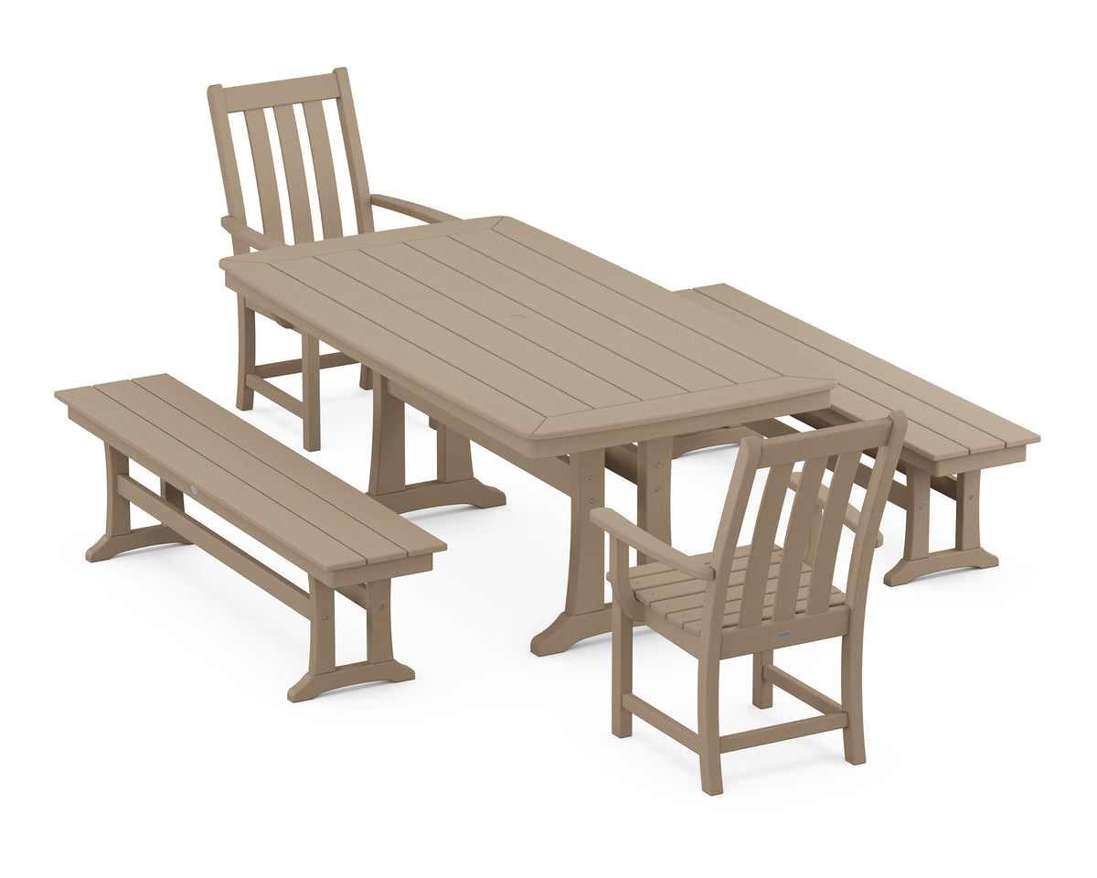POLYWOOD Vineyard 5-Piece Dining Set with Trestle Legs - 38" x 73" Table in Vintage Sahara