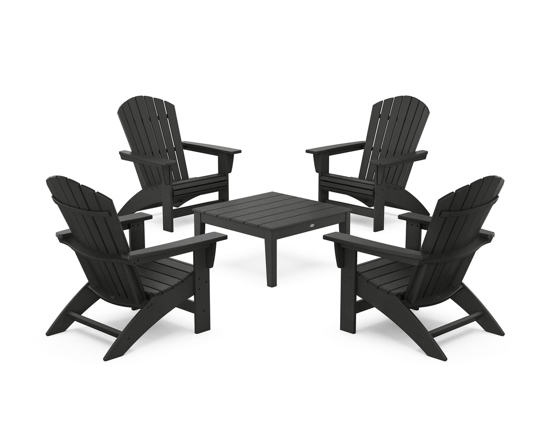 POLYWOOD 5-Piece Nautical Grand Adirondack Chair Conversation Group in Black
