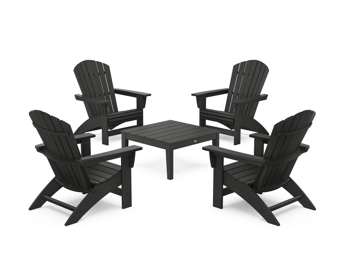 POLYWOOD 5-Piece Nautical Grand Adirondack Chair Conversation Group in Black