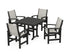 POLYWOOD Coastal 5-Piece Farmhouse Dining Set with Farmhouse 37" Dining Table in Black / Birch