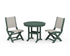 POLYWOOD Coastal Folding Side Chair 3-Piece Round Dining Set in Green / Birch
