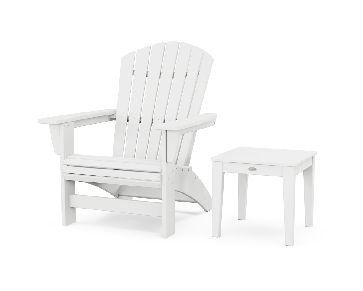 POLYWOOD Nautical Grand Adirondack Chair with Side Table in White