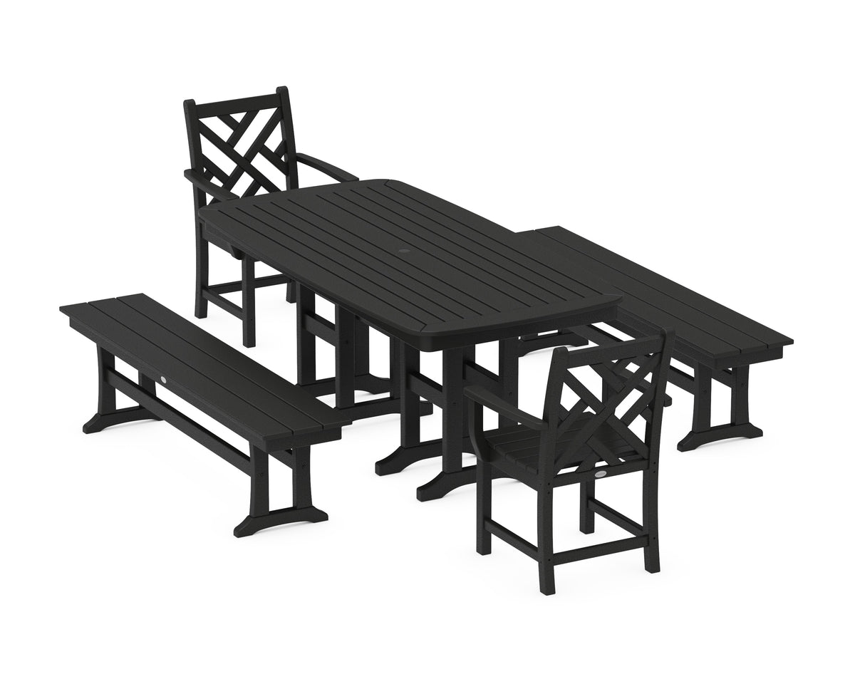POLYWOOD Chippendale 5-Piece Dining Set with Benches - 37" x 72" Table in Black