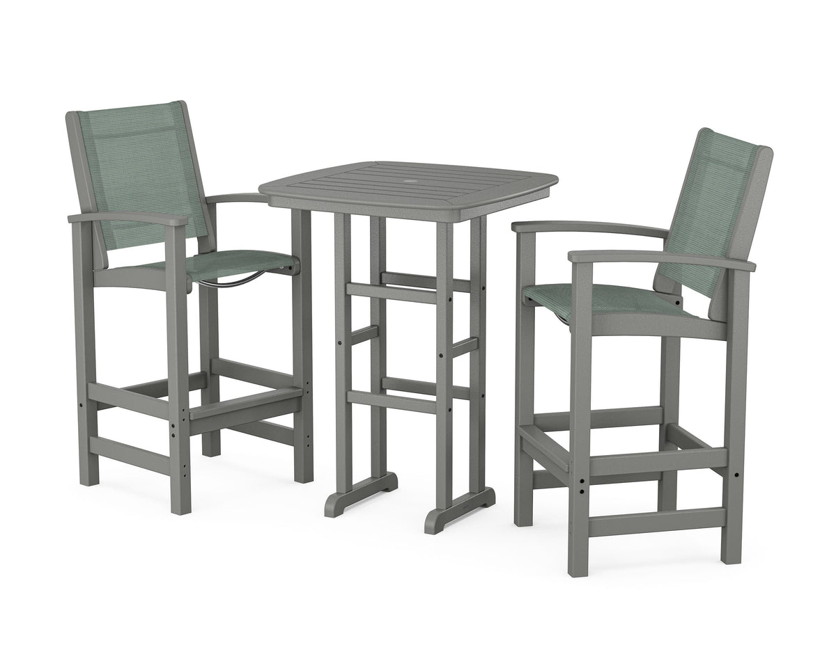 POLYWOOD Coastal 3-Piece Bar Set in Slate Grey / Dupioni Sea Mist