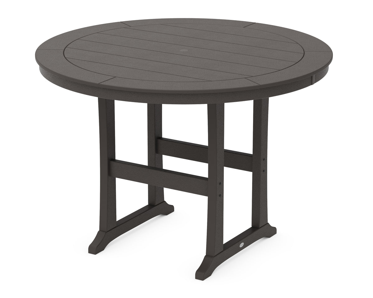 POLYWOOD Nautical Trestle 60" Round Bar Table in Vintage Coffee