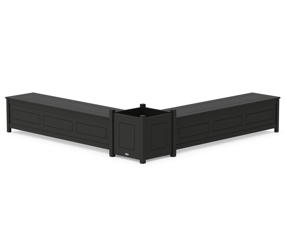 POLYWOOD 72" Country Living L-Shaped Planter Storage Bench Set - Large in Black