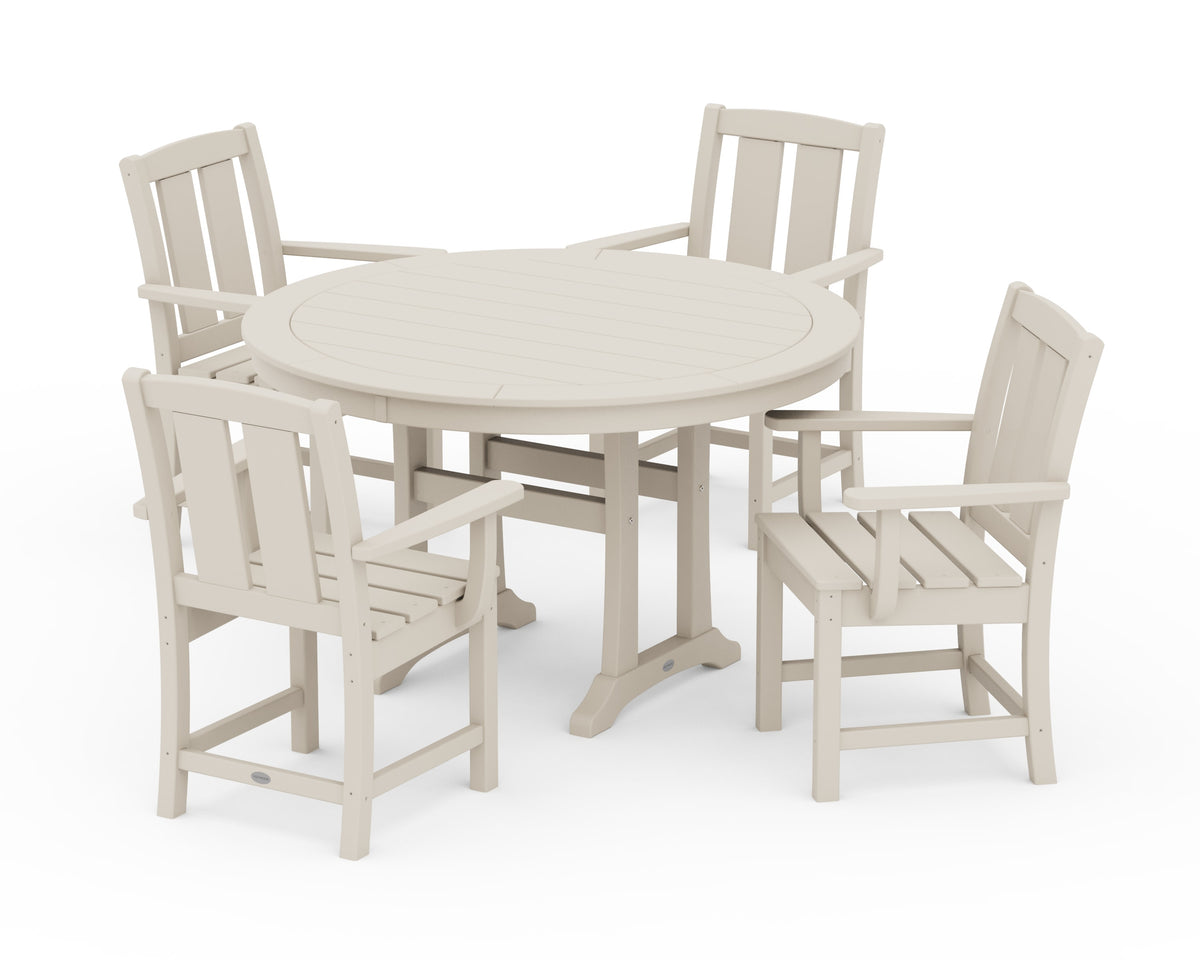 POLYWOOD Mission 5-Piece Round Dining Set with Trestle Legs in Sand