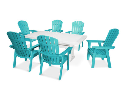 POLYWOOD Nautical Curveback Adirondack 7-Piece Dining Set with Trestle Legs in Aruba / White