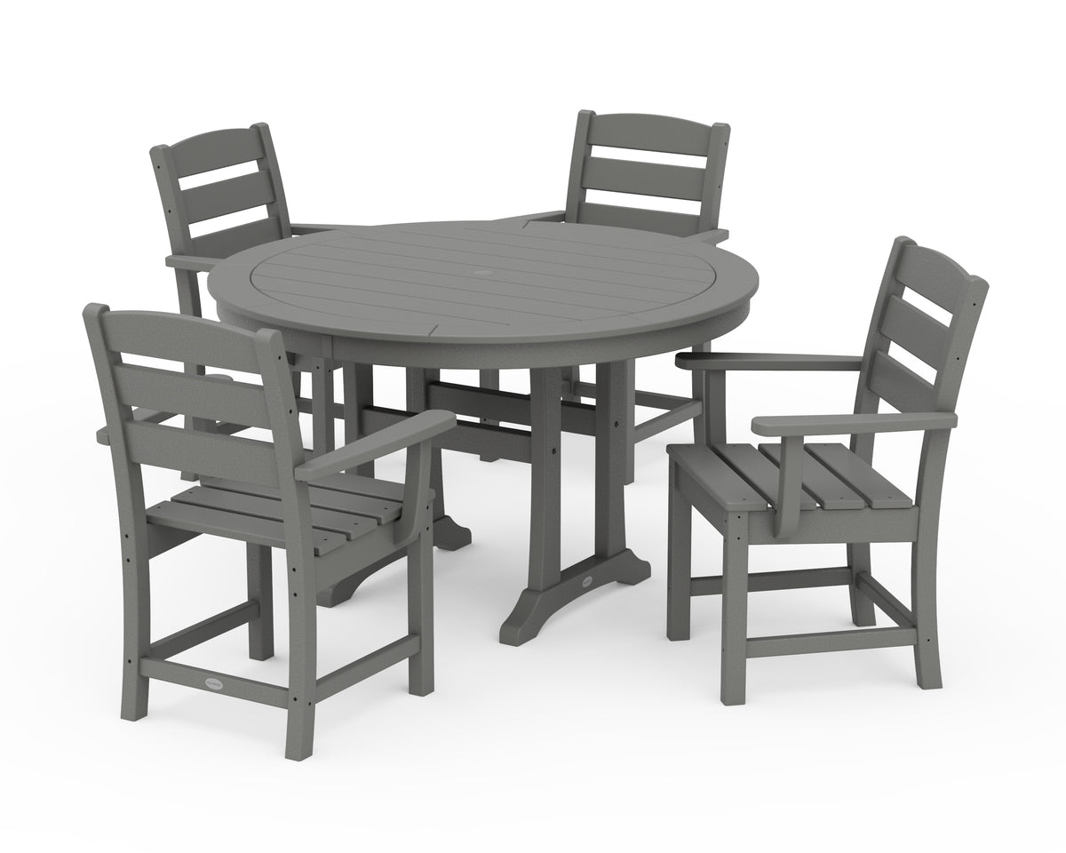POLYWOOD Lakeside 5-Piece Round Dining Set with Trestle Legs in Slate Grey