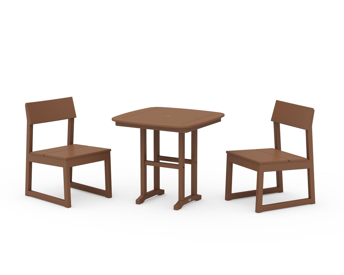 POLYWOOD EDGE Side Chair 3-Piece Dining Set in Teak