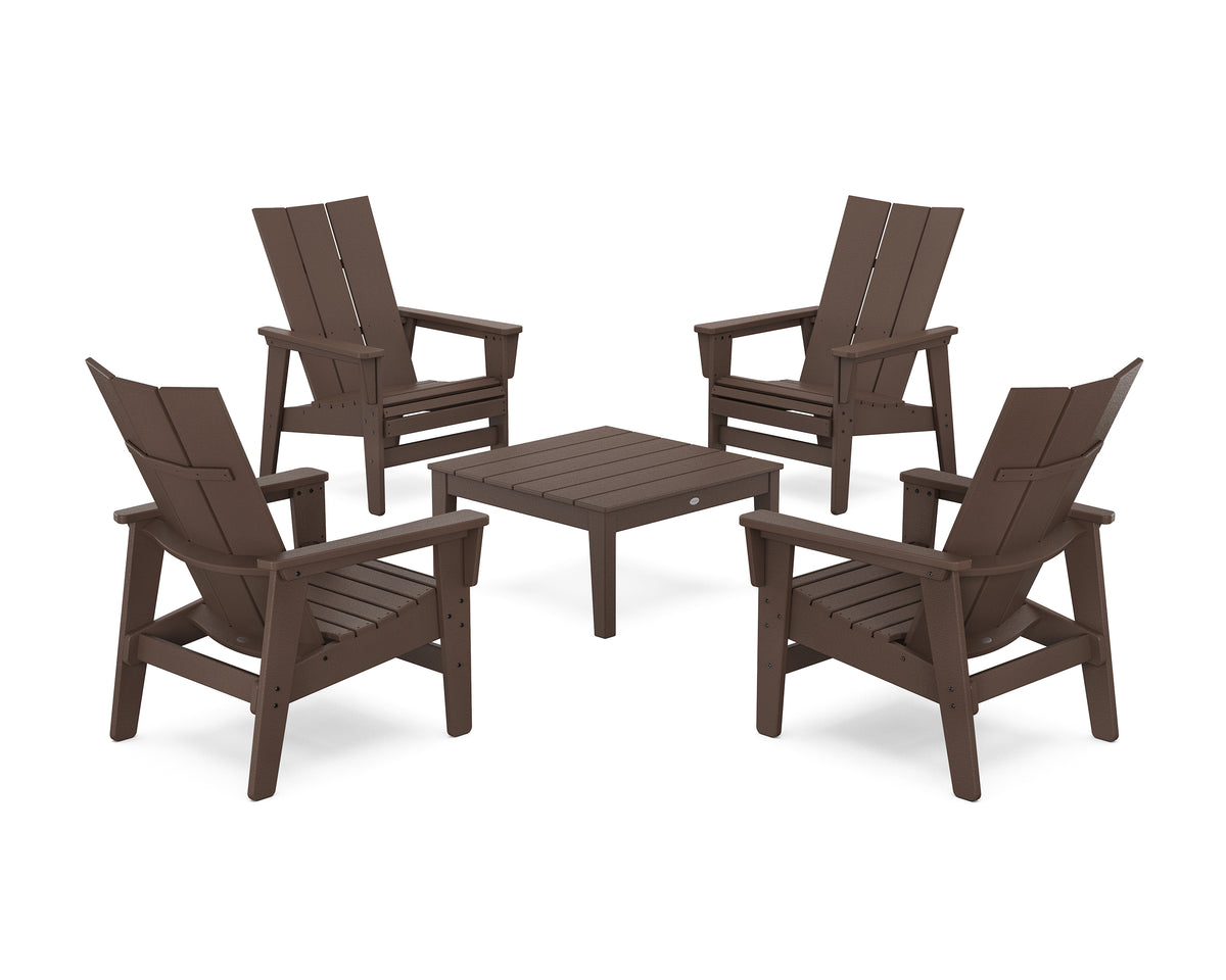 POLYWOOD 5-Piece Modern Grand Upright Adirondack Chair Conversation Group in Mahogany