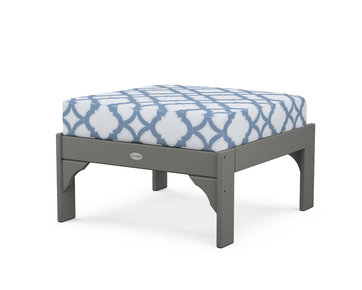 POLYWOOD Vineyard Deep Seating Ottoman in Slate Grey / Trellis Sky Blue