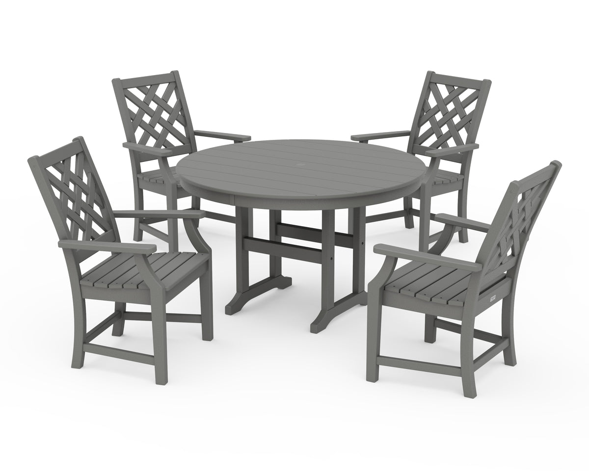 POLYWOOD Wovendale 5-Piece Round Farmhouse Dining Set in Slate Grey