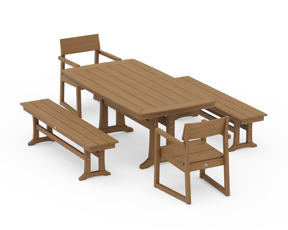 POLYWOOD EDGE 5-Piece Dining Set with Trestle Legs (Nautical Trestle 38" x 73" Table) in Natural